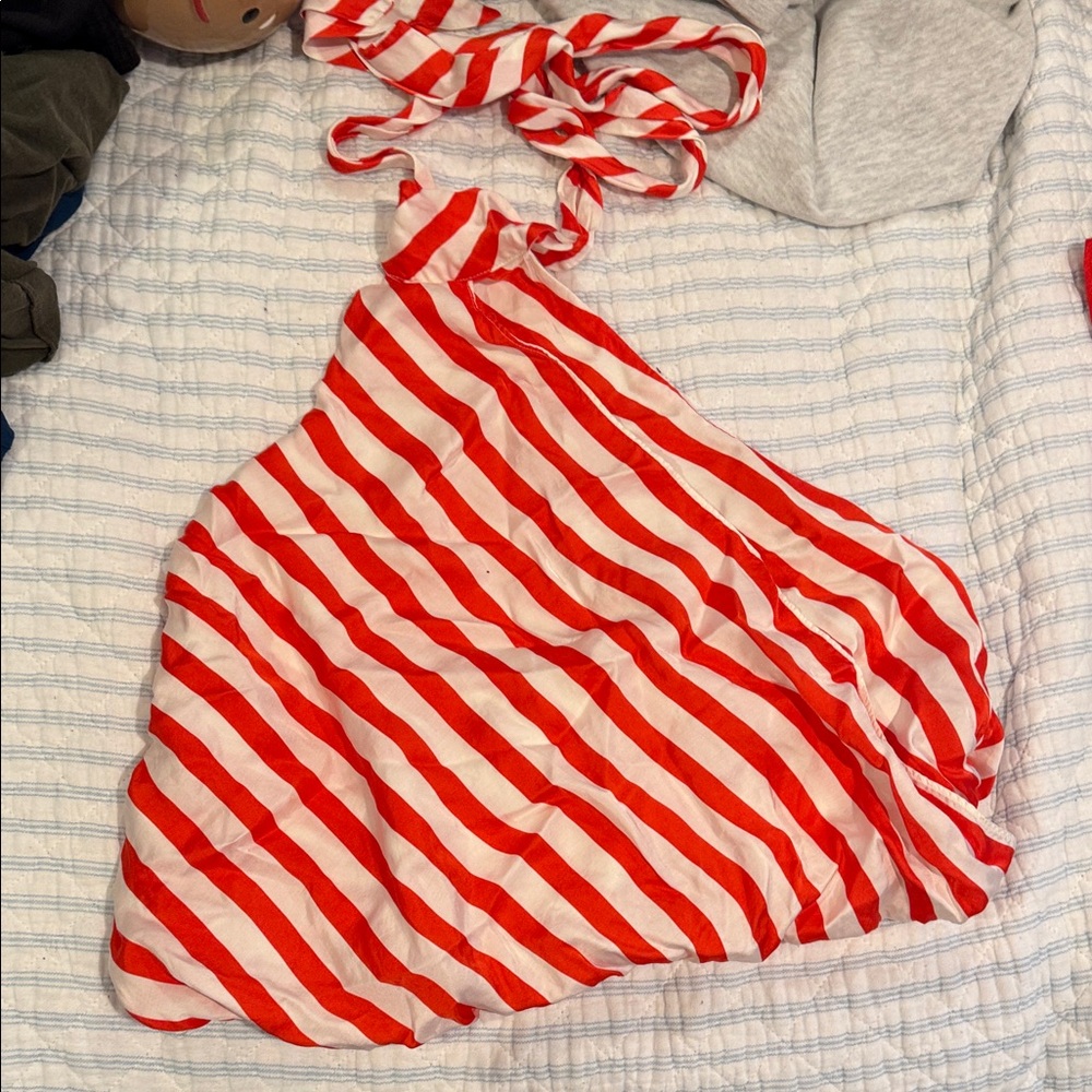 Maeve Anthropologie red striped halter top